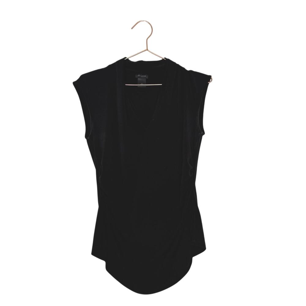 Ann Taylor Black ruched v neck basic blouse